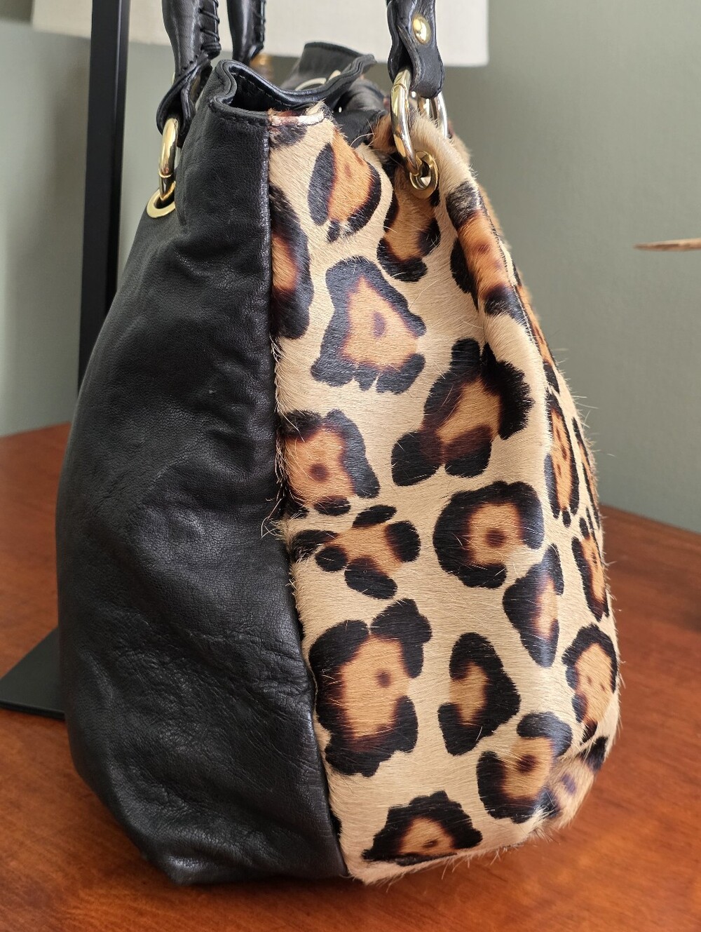 Paolo Masi Leopard Calf Hair Black Leather Shoulder Bag Made in Italy Y2K - Picture 4 of 16